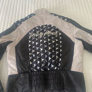Baby Phat Black and Gray Bomber Jacket with Elastic Waist
